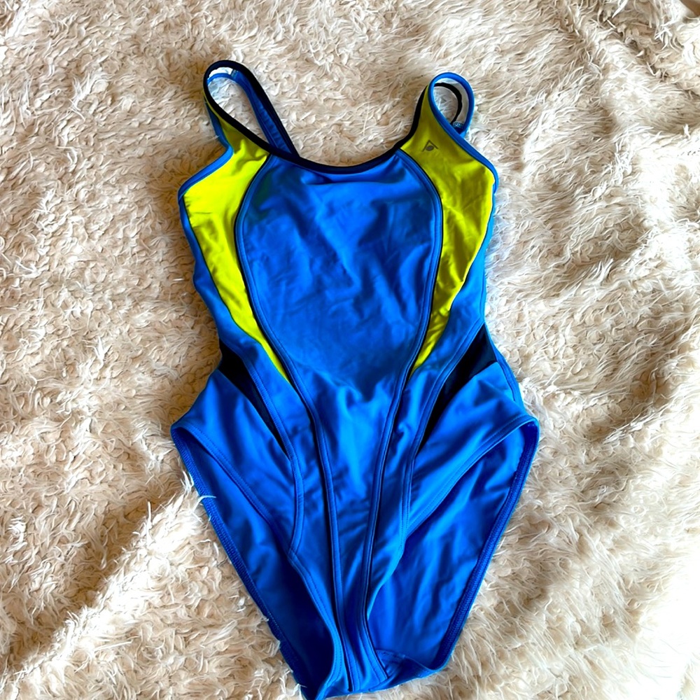 Aqua Sphere size 10 one piece turquoise and lime green